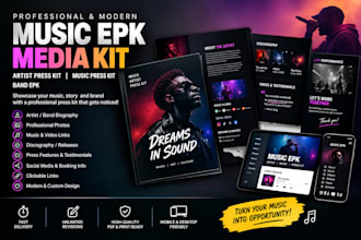 design modern music epk, artist press kit, media kit and band epk