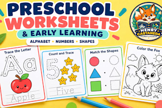design printable preschool worksheets with alphabet, phonics, numbers and shapes