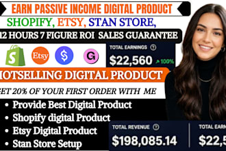 setup stan store, etsy digital product shop, shopify store for passive income