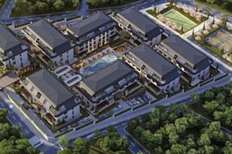 render resort site layout, multi housing urban development,modern rv park visual