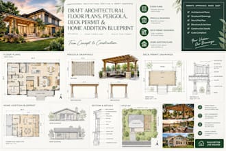 draft architectural floor plans, pergola, deck permit, home addition blueprint