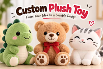 design a custom plush toy from your character sketch or idea