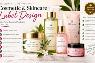 design cosmetic label, skincare labels, beauty product labels and jar labels