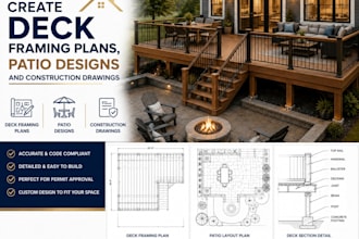create deck framing plans, patio designs and construction drawings