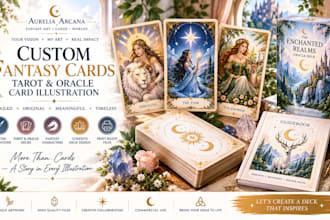 illustrate fantasy cards with detailed custom artwork, tarot oracle card deck