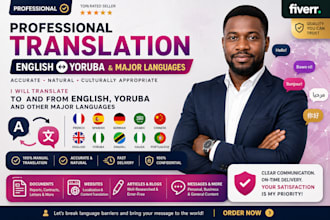 translate english to yoruba, french, german etc