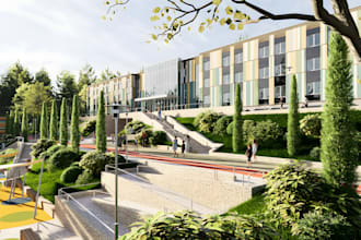 design school, university, campus and sports facilities with 3d visualization