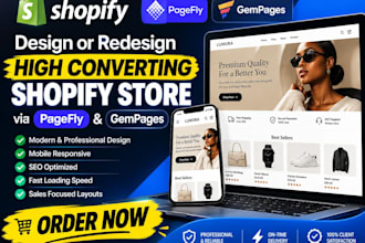 design or redesign high converting shopify store via page fly and gem pages