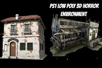 low poly creepy 3d horror environment ps1 ps2 psx haunted house game environment