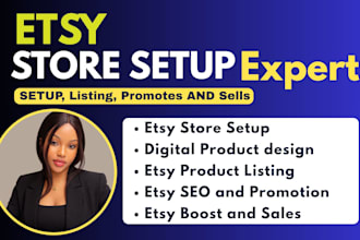 design etsy digital product, setup etsy store, etsy store promotion etsy listing
