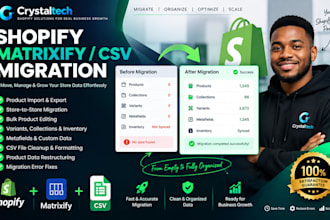 migrate and bulk edit shopify data using matrixify CSV, import product data
