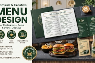 desgin a editable restaurant menu, menu board, food flyer,