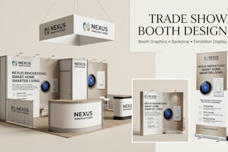 design trade show booth, backdrop banner and exhibition booth graphics