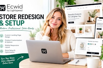redesign automated ecwid store landing page product customization website setup