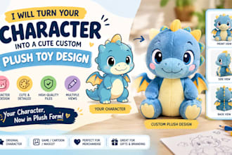 turn your character into a cute custom plush toy design