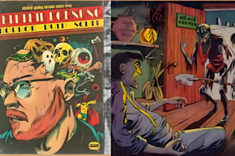 draw vintage horror comic art, retro characters and comic covers