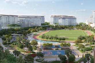 visualized residential community,modern urban living,landscaped parks masterplan