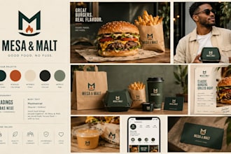 design a modern restaurant branding, logo, menu and packaging