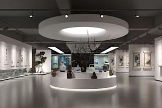 architect art museum interior,exhibition hall layout,3d art gallery walkthrough