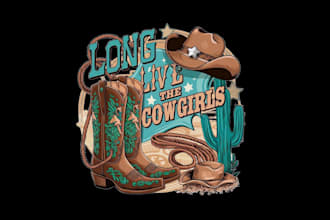 draw vintage western cowboy for tshirt or logo merchandise