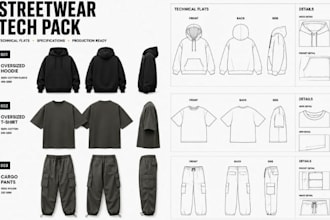 create street wear tech pack t shirts, cargo pants, jackets