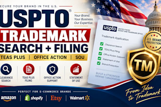 handle uspto trademark filing, teas plus, office action and statement of use