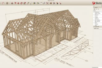 do wood framing, wood trusses, roof framing, timber structures in sketchup 3d