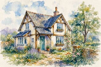 draw house illustration watercolor style
