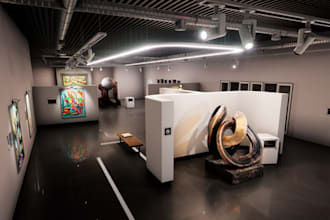 render 3d art gallery interior,museum space planning,exhibition hall walkthrough