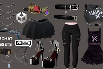 create custom vrchat assets, outfits, clothing, props, 3d wearable items, vrc