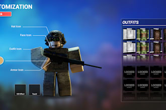 design custom roblox ui, gui, hud and game interface