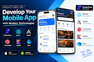 develop your mobile app with flutter flow react adalo thunkable kotlin dart