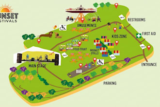 design custom theme park, festival and visitor maps