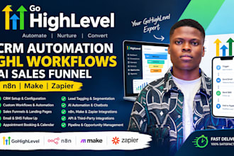 setup gohighlevel CRM automation ghl workflows ai sales funnel n8n make zapier