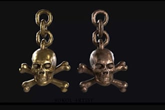 skull keychain 3d model pbr, printable file for game asset,crossbones charm link