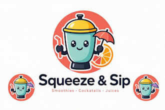 create modern smoothie bar, cocktail and juice café logo for you in one day
