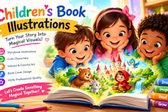 create amazing kids illustration, children book and picture book art