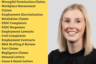 help with wrongful termination, harassment, tort, nda, eeoc as employment lawyer
