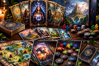 design tarot card games, board games, tabletop games, tcg cards and game boards