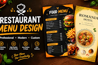 design a professional restaurant and food menu