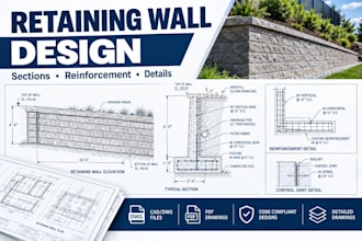 design engineered retaining wall drawings, sections and reinforcement details