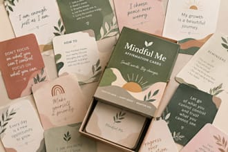 design affirmation cards, printable card deck, tarot deck, card game box design
