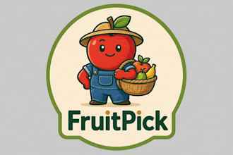 make fruits picking up cartoon, character mascot logo design in one day