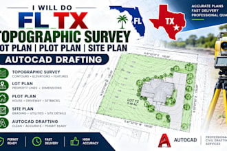 do fl tx topographic survey lot plan plot plan site plan autocad drafting