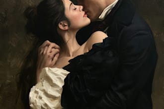 paint customized portraits into an oil painting on canvas