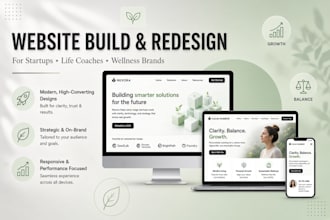 build and redesign any websites for startup brands, and life coaches wellness