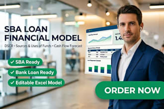 create sba loan financial model with dscr sources, funds and cashflow forecast
