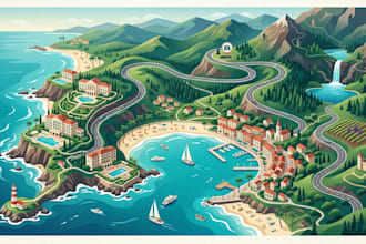 design a custom destination map, vacation map, travel artwork, and vector map
