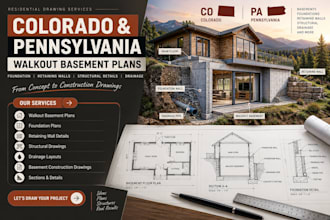 create colorado and pennsylvania walkout basement plans and foundation drawings