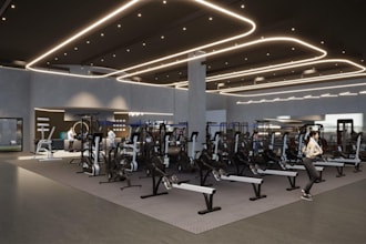 design a realistic 3d gym interior and fitness center